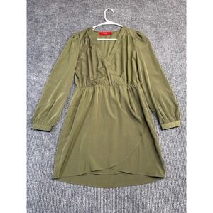 Akira Chicago Red Label Olive Green V-Neck Long Sleeve Faux Wrap Dress Sz Medium